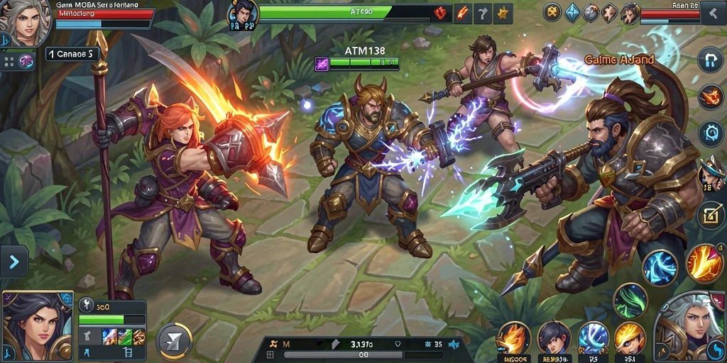 Tangkapan layar utama gameplay <strong>ATM138</strong> menampilkan aksi pertarungan tim yang intens.
