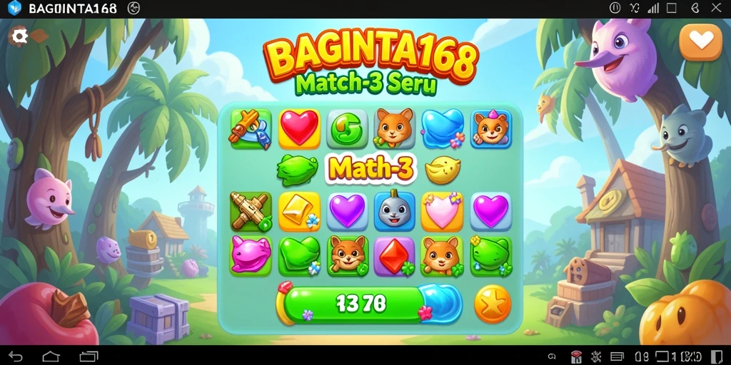 Tampilan gameplay Match-3 yang seru dan penuh warna.