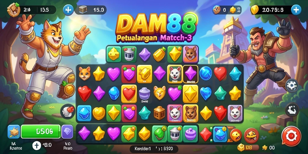 Tampilan gameplay seru dalam permainan Match-3 DAM88.