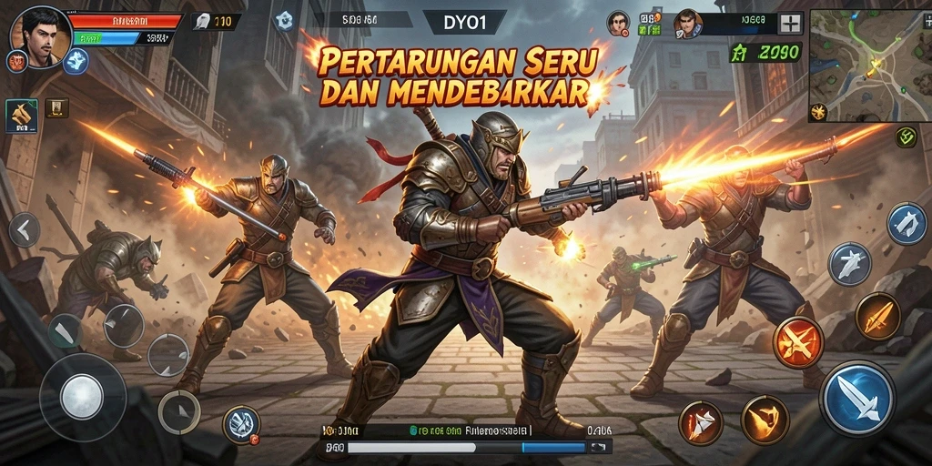 Screenshot DYO1 menampilkan aksi pertarungan seru dengan karakter yang dinamis.