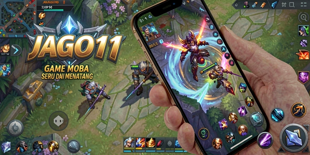 Tampilan gameplay JAGO11 dengan aksi seru di arena MOBA.