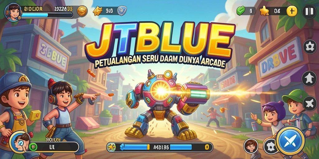 Screenshot utama JTBLUE menampilkan aksi gameplay yang mendebarkan dalam dunia arcade.