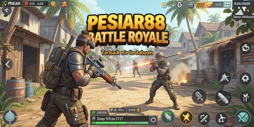 Screenshot utama PESIAR88 menampilkan pertempuran seru dalam moda Battle Royale.