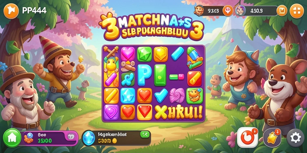 Screenshot utama PP444 menampilkan aksi seru permainan Match-3.