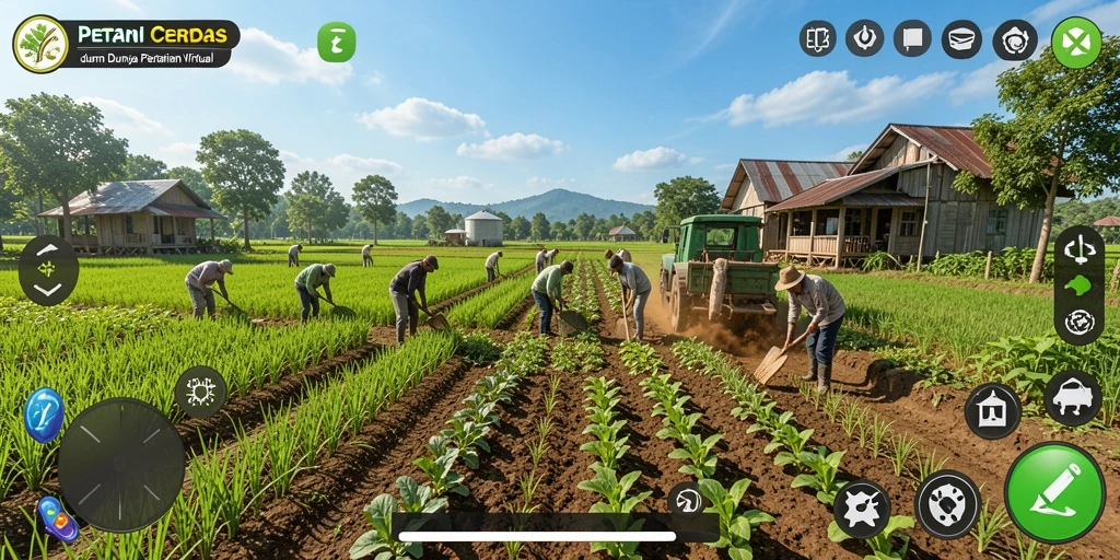 Screenshot gameplay PT89 menampilkan kebun yang subur dan berwarna-warni.