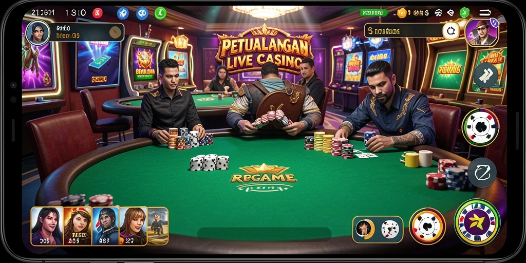 Screenshot gameplay RPGAME menampilkan dealer langsung dan suasana kasino yang otentik.